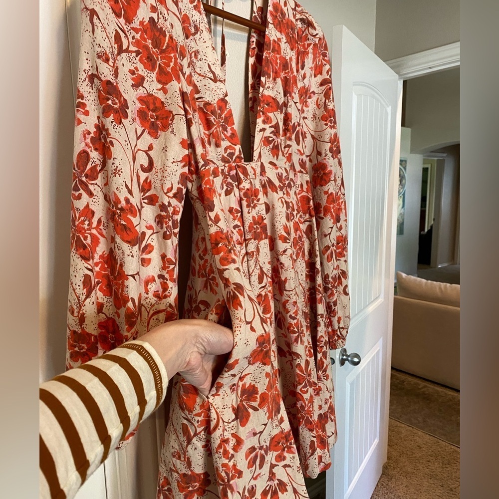 Free people floral long sleeve mini dress size XS - Picture 5 of 9